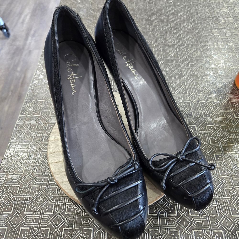 🐢 Cole Haan Air Black Leather Pony Hair Lace Up 3.5"Heel Size 8.5